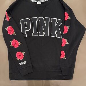 PINK Victoria's Secret Black Sweater with Red Floral Details
